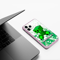 Чехол iPhone 11 Pro матовый Minecraft Creeper ползучий камикадзе, цвет: 3D-розовый — фото 2