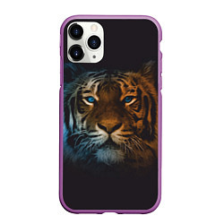 Чехол iPhone 11 Pro матовый Тигр с голубыми глазами, цвет: 3D-фиолетовый