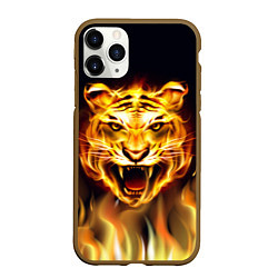 Чехол iPhone 11 Pro матовый Тигр В Пламени, цвет: 3D-коричневый