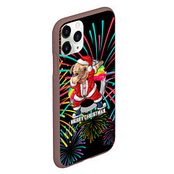 Чехол iPhone 11 Pro матовый Merry Christmas Mops Dabbing, цвет: 3D-коричневый — фото 2