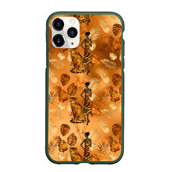 Чехол iPhone 11 Pro матовый Дама с тигром, цвет: 3D-темно-зеленый