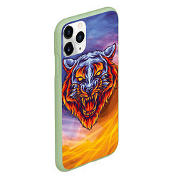 Чехол iPhone 11 Pro матовый Тигр в водно-огненной стихии, цвет: 3D-салатовый — фото 2