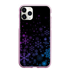 Чехол iPhone 11 Pro матовый Новогодние снежинки Градиент
