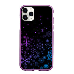 Чехол iPhone 11 Pro матовый Новогодние снежинки Градиент, цвет: 3D-фиолетовый