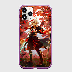 Чехол iPhone 11 Pro матовый Каэдэхара Кадзуха стоит в лесу Genshin Impact, цвет: 3D-фиолетовый