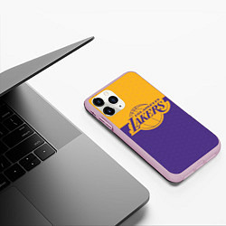 Чехол iPhone 11 Pro матовый LAKERS LINE HEXAGON SPORT, цвет: 3D-розовый — фото 2