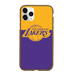 Чехол iPhone 11 Pro матовый LAKERS LINE HEXAGON SPORT, цвет: 3D-коричневый