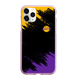 Чехол iPhone 11 Pro матовый LAKERS БРЫЗГИ КРАСОК, цвет: 3D-розовый