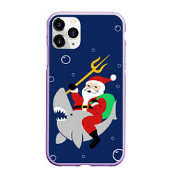 Чехол iPhone 11 Pro матовый САНТА КЛАУС НА АКУЛЕ SANTA, цвет: 3D-сиреневый