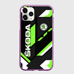 Чехол iPhone 11 Pro матовый ШКОДА ГЕОМЕТРИЯ ЛИНИИ SKODA GEOMETRY SPORT, цвет: 3D-фиолетовый