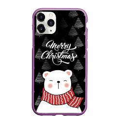 Чехол iPhone 11 Pro матовый MERRY CHRISTMAS BEARS, цвет: 3D-фиолетовый