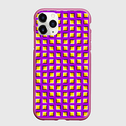 Чехол iPhone 11 Pro матовый Фиолетовый Фон с Желтыми Квадратами Иллюзия Движен, цвет: 3D-малиновый