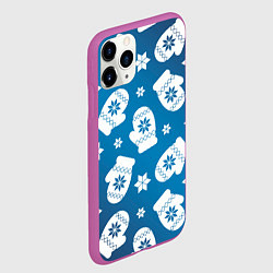 Чехол iPhone 11 Pro матовый Новогодние варежки паттерн, цвет: 3D-фиолетовый — фото 2