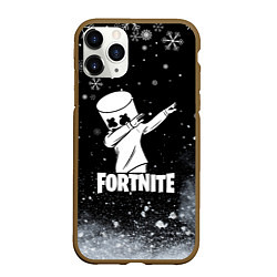 Чехол iPhone 11 Pro матовый НОВОГОДНИЙ FORTNITE MARSHMELLO, цвет: 3D-коричневый