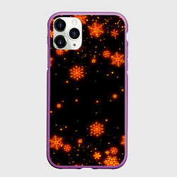 Чехол iPhone 11 Pro матовый ОГНЕННЫЕ НОВОГОДНИЕ СНЕЖИНКИ НЕОН, цвет: 3D-фиолетовый