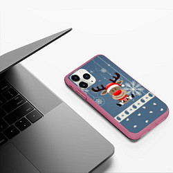 Чехол iPhone 11 Pro матовый New Years Deer, цвет: 3D-малиновый — фото 2