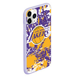 Чехол iPhone 11 Pro матовый LAKERS ФИРМЕННЫЕ ЦВЕТА БРЫЗГИ КРАСОК LA, цвет: 3D-светло-сиреневый — фото 2