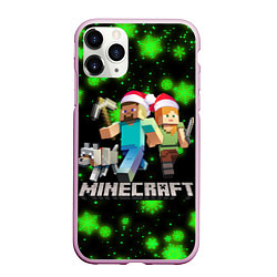 Чехол iPhone 11 Pro матовый НОВОГОДНИЙ MINECRAFT ГЕРОИ ИГРЫ, цвет: 3D-розовый