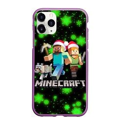 Чехол iPhone 11 Pro матовый НОВОГОДНИЙ MINECRAFT ГЕРОИ ИГРЫ, цвет: 3D-фиолетовый