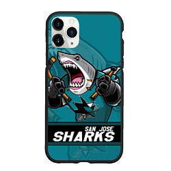 Чехол iPhone 11 Pro матовый San Jose Sharks, Сан Хосе Шаркс, цвет: 3D-черный
