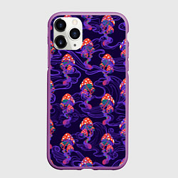 Чехол iPhone 11 Pro матовый Грибы психоделика, цвет: 3D-фиолетовый