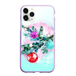 Чехол iPhone 11 Pro матовый Новогодние украшения Елочка, цвет: 3D-сиреневый