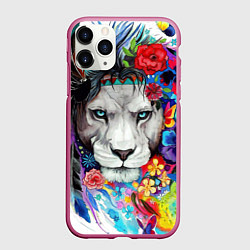 Чехол iPhone 11 Pro матовый Лев - сильный взгляд, цвет: 3D-малиновый