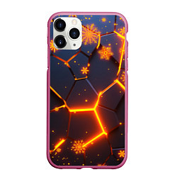 Чехол iPhone 11 Pro матовый НОВОГОДНИЕ ОГНЕННЫЕ 3D ПЛИТЫ FIRE NEON HEXAGON, цвет: 3D-малиновый