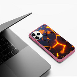 Чехол iPhone 11 Pro матовый НОВОГОДНИЕ ОГНЕННЫЕ 3D ПЛИТЫ FIRE NEON HEXAGON, цвет: 3D-малиновый — фото 2