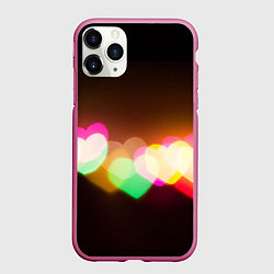 Чехол iPhone 11 Pro матовый Горящие сердца всех цветов радуги, цвет: 3D-малиновый