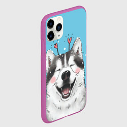 Чехол iPhone 11 Pro матовый Веселая хаски, цвет: 3D-фиолетовый — фото 2