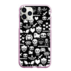 Чехол iPhone 11 Pro матовый UNDERTALE PATTERN БЕЛЫЙ, цвет: 3D-розовый