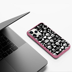 Чехол iPhone 11 Pro матовый UNDERTALE PATTERN БЕЛЫЙ, цвет: 3D-малиновый — фото 2