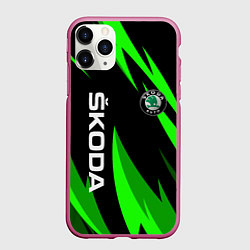 Чехол iPhone 11 Pro матовый SKODA Логотип Узор, цвет: 3D-малиновый