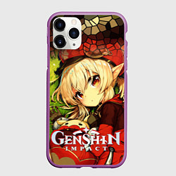Чехол iPhone 11 Pro матовый Кли - искорка из Genshin Impact, цвет: 3D-фиолетовый