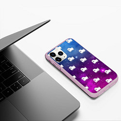 Чехол iPhone 11 Pro матовый UNDERTALE DOGS PATTERN SPACE, цвет: 3D-розовый — фото 2