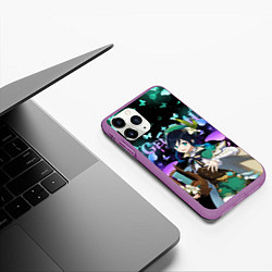 Чехол iPhone 11 Pro матовый VENTI GENSHIN IMPACT BUTTERFLY, НЕОНОВЫЕ БАБОЧКИ, цвет: 3D-фиолетовый — фото 2