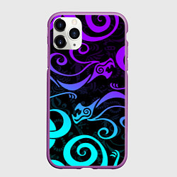 Чехол iPhone 11 Pro матовый НЕОНОВОЕ ТАТУ ДРАКЕНА УЗОР, цвет: 3D-фиолетовый