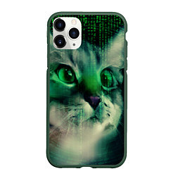 Чехол iPhone 11 Pro матовый Cat in The Digital World, цвет: 3D-темно-зеленый