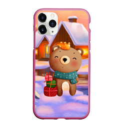 Чехол iPhone 11 Pro матовый Медвежонок Новогоднее настроение, цвет: 3D-малиновый