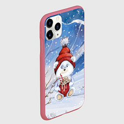 Чехол iPhone 11 Pro матовый Медвежонок 2022 новогодний, цвет: 3D-малиновый — фото 2