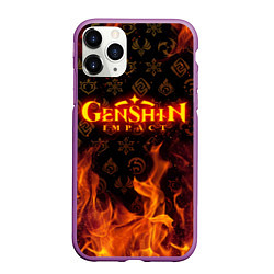 Чехол iPhone 11 Pro матовый GENSHIN IMPACT FIRE SYMBOL ОГНЕННАЯ СТИХИЯ, цвет: 3D-фиолетовый