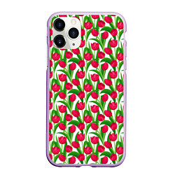 Чехол iPhone 11 Pro матовый Весенние Тюльпаны, цвет: 3D-сиреневый