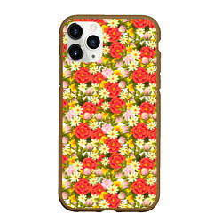 Чехол iPhone 11 Pro матовый Красочный Цветочный Фон, цвет: 3D-коричневый