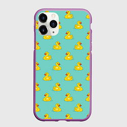 Чехол iPhone 11 Pro матовый Желтый утенок паттерн, цвет: 3D-фиолетовый
