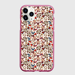 Чехол iPhone 11 Pro матовый Россия паттерн светлый, цвет: 3D-малиновый