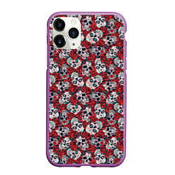 Чехол iPhone 11 Pro матовый Skulls & roses, цвет: 3D-фиолетовый