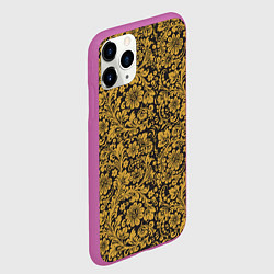 Чехол iPhone 11 Pro матовый Золотые Цветы хохлома, цвет: 3D-фиолетовый — фото 2