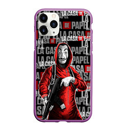 Чехол iPhone 11 Pro матовый La Casa de Papel Человек с автоматом, цвет: 3D-фиолетовый