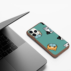 Чехол iPhone 11 Pro матовый Котейки в масках, цвет: 3D-коричневый — фото 2
